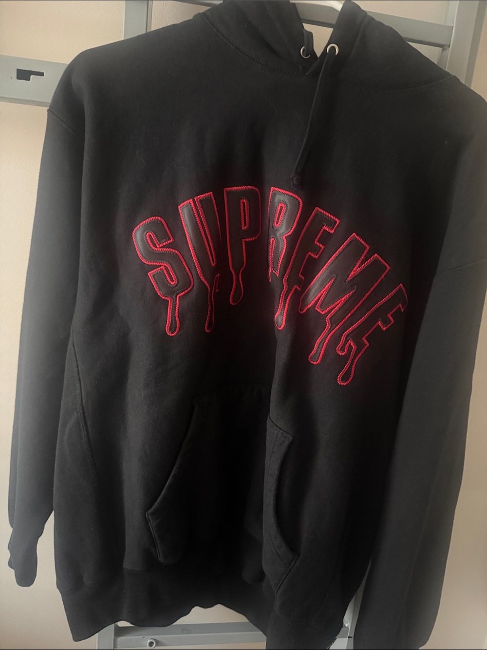 Supreme Black Crewneck Hoodie with Red Drip Logo